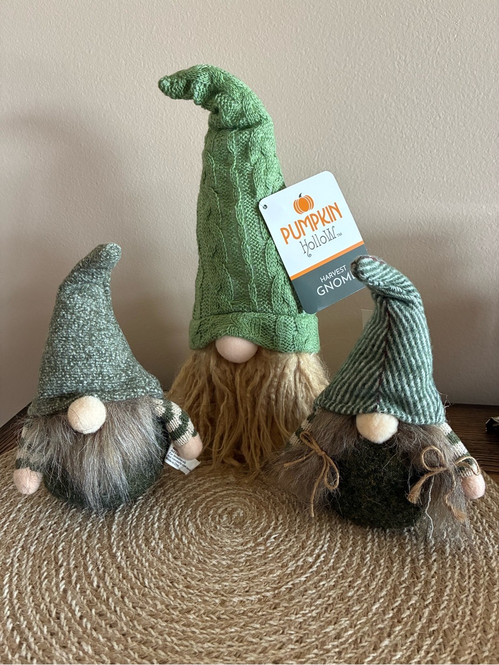 Fall/Christmas Gnome Trio - Green Knit Hats